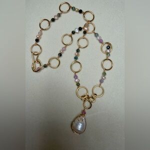 Multicolored Tourmaline Pearl Necklace